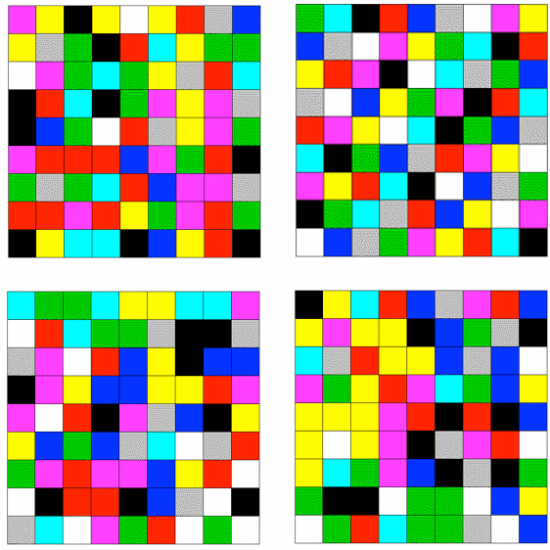 Four random 9 by 9 colour squares